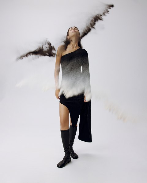 MIOGI LI — one-shoulder gradient dress with ink in motion